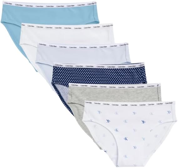 Calvin Klein Girls Underwear Hipster Tagless Soft Cotton Stretch Logo Waistband (7 Pack) Small Multi Color 26