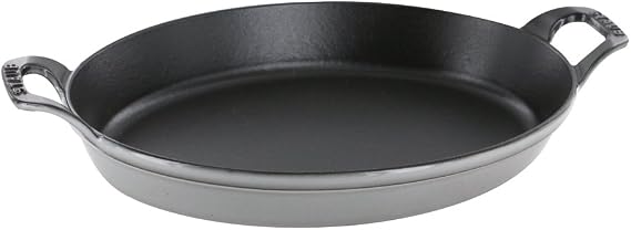 Staub Cast Iron 14.5-inch X 11.2-inch Oval Baking Dish - Graphite Grey, Made in France