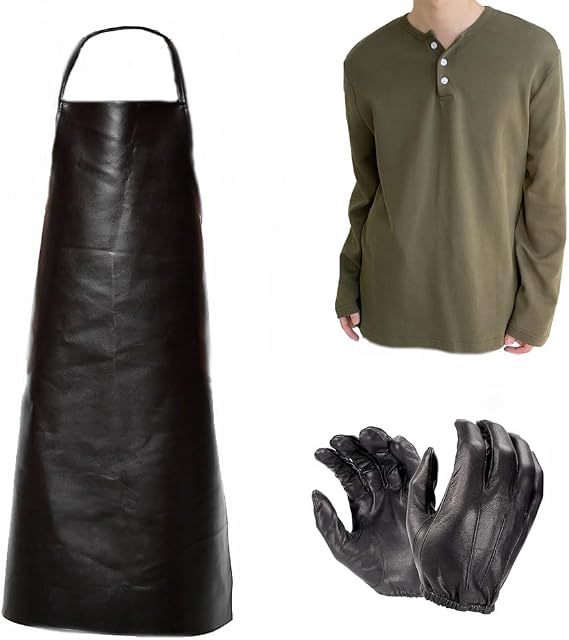 Adult Men Costume Green T-shirt Black Apron with Glovs Fullset