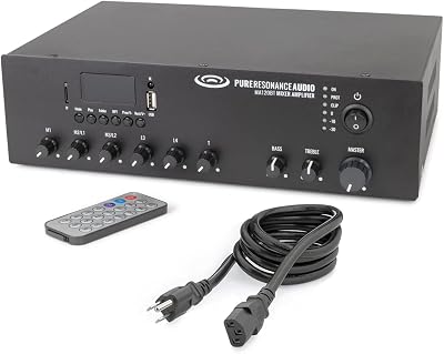 Pure Resonance Audio MA120BT 120 Watt 7-Channel Commercial Mixer Amplifier with Bluetooth 70V100V or 4816 ohm Outputs