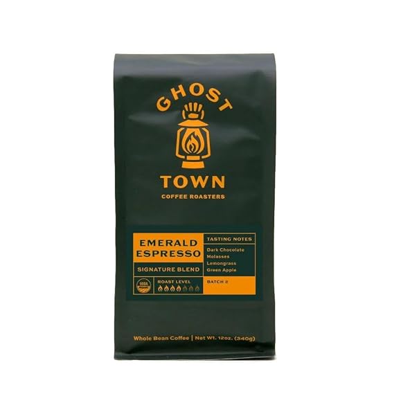 Ghost Town Coffee Roasters "Emerald Espresso" Medium Roasted Organic Whole Bean Coffee - 12 Ounce Bag