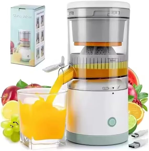 Portable Electric Citrus Juicer Rechargeable USB - High Power Stainless Steel One-Touch Automatic Orange Lemon Lime Grapefruit Squeezer - Compact Easy Clean BPA-Free