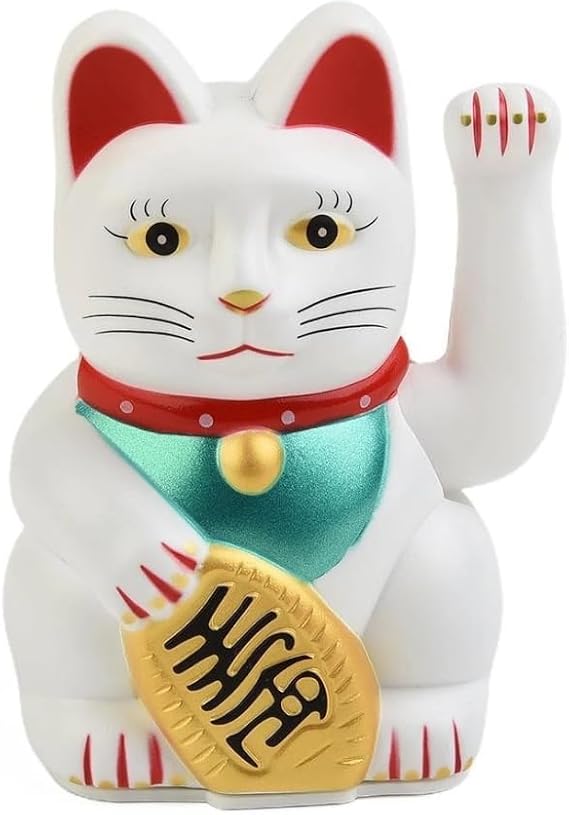 Lucky Waving Cat, Japanese Waving Cat Large Gold Waving Hand Paw Up Wealth Prosperity Welcoming Cat Good Luck Feng Shui Decoration, for Fortune Luck Wealth Prosperity (White)