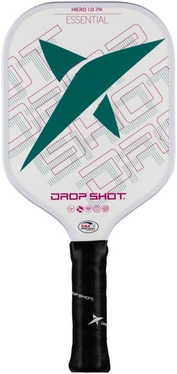 Drop Shot Hero 1.0 Pickleball Paddle, White/Teal