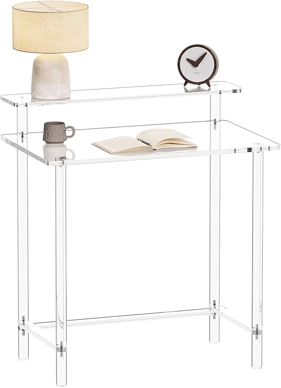 Eglaf Acrylic Desk, Home Office Desk with Monitor Stand, Modern Clear Desk