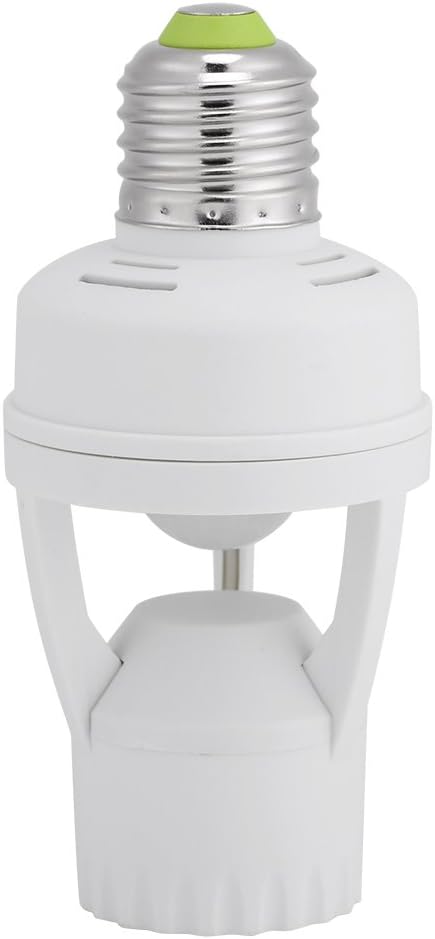 PIR Motion Sensor Light Socket, E27 Screw Light Bulb Holder LED PIR Infrared Motion Sensor Lamp Switch Socket with Adjustable Button 360 Degrees Detection for Bathroom, Stairs, Door, Garage, etc