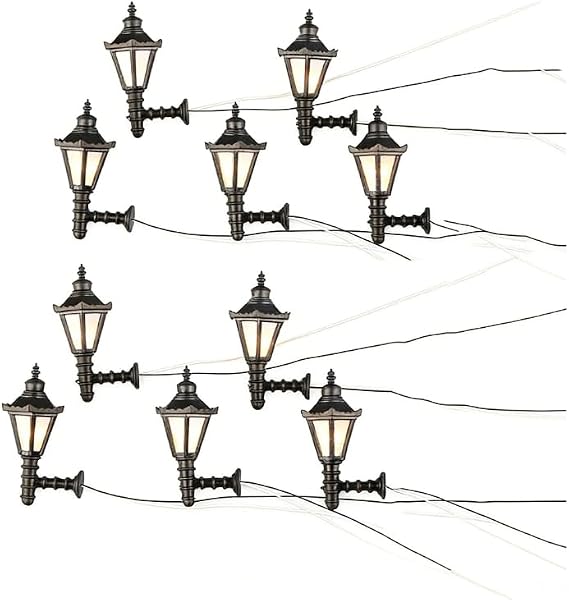 Model Railway LED Lamppost Set Scale 1:25 G Gauge Parts and Accessories with White Lights for Train Layout and Street Scenery 3V Wired Lighting 10 Pack