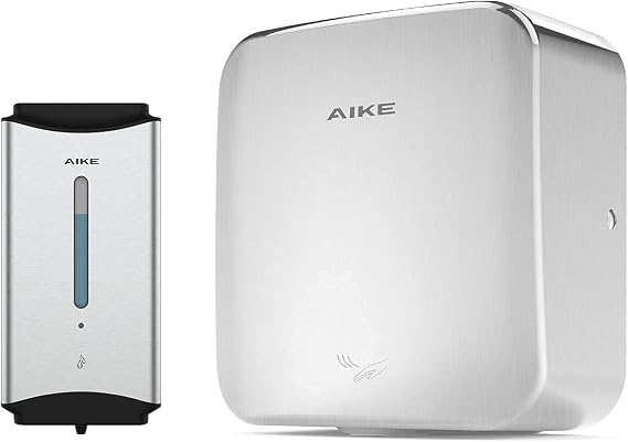 AIKE Commercial Soap Dispenser and Hand Dryer Combination Model AK1206 & AK2800C Brushed Stainless Steel