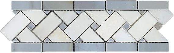 Blue Stone - Thassos White Marble 3 14x11 Basketweave Border
