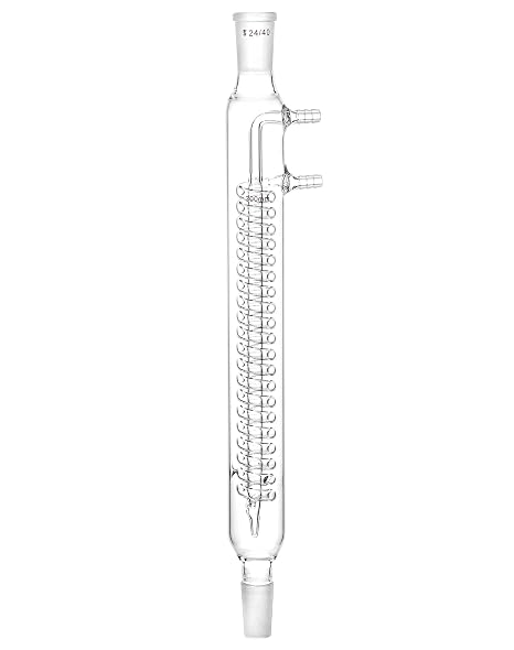 QWORK Glass Reflux Condenser 24/40 - Large Cooling Capacity, Borosilicate Glass, Organic Chemistry Lab Glassware, 175mm in Coil Length 390mm in Overall Height