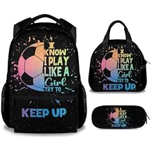 UNIKITTY Kids Backpack Set with Lunch Box, Soccer Backpack for Girls, 17" School Backpack for Students Elementary, Black Cute Large Capacity Bookbag with Adjustable Straps