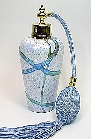 Art Glass Perfume Atomizer Bottle With Light Blue Squeeze Bulb And Tassel atomizer attachment.