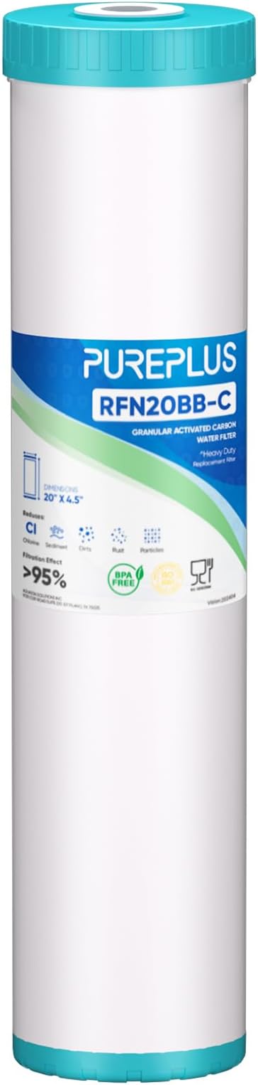 PUREPLUS 5 Micron 20" x 4.5" RFN20BB-C Whole House Granular Activated Carbon Water (GAC) Filter Replacement Cartridge, Replacement for GAC-20BB, FG25B-KS, FI-CAB20-BB, 1 Pack