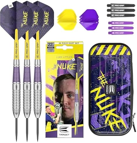 Target Darts Luke Littler Brass 22G Steel Tip Dart Set The Nuke Dart Case for 1 Dart Set