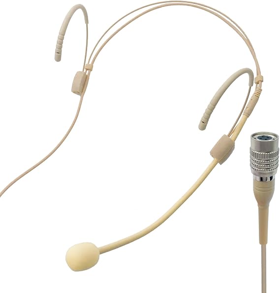 Single Microphone Headband Microphone Head Microphone Earpiece, Compatible with Audio-Technica Wireless Transmitter, Omnidirectional Condenser Mic, Beige (Hirose 4 Pin Plug)