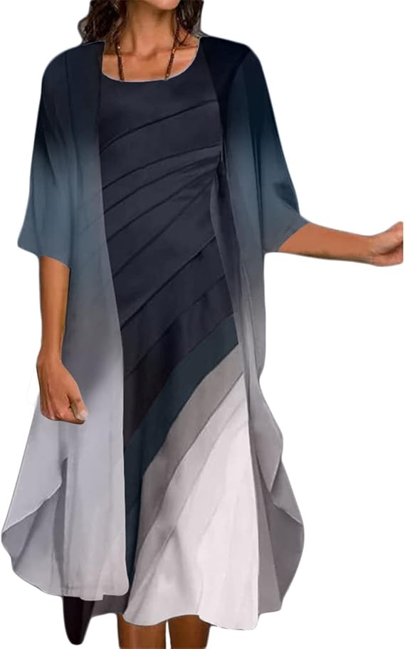 Two-Piece Women's Dress with Chiffon Shawl Cardigan Set - Summer Dress Women's Elegant Sleeveless Maxi Dress Flowers Print Long Vintage Dresses Festive Elegant Loose Casual Dress Party Dress