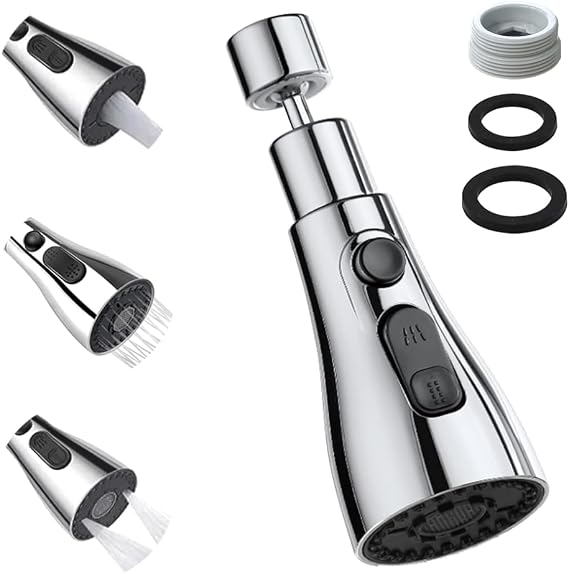 Kitchen Tap Spray Head Attachment 3 Modes 360°Swivel Faucet Extender FM22 M24 Tap Attachment Sink Kitchen Spray Attachment Head Tap Adapter for Kitchen Sink (Silver)