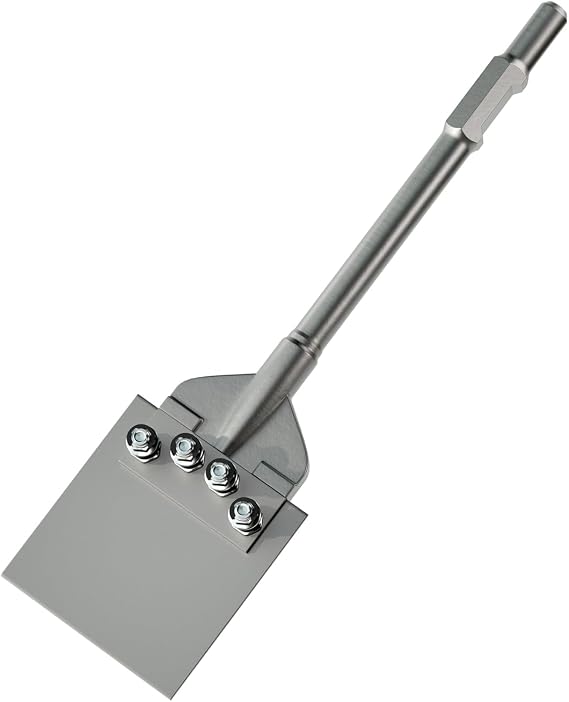 65A Shank 6 Inch Wide Floor Scraper Chisel Bit | 24" Long Alloy Steel Jack Hammer Drill Bit Blade Scraper, Spring-loaded Bolt Reinforcement, Removal Tools for Tile Thinset