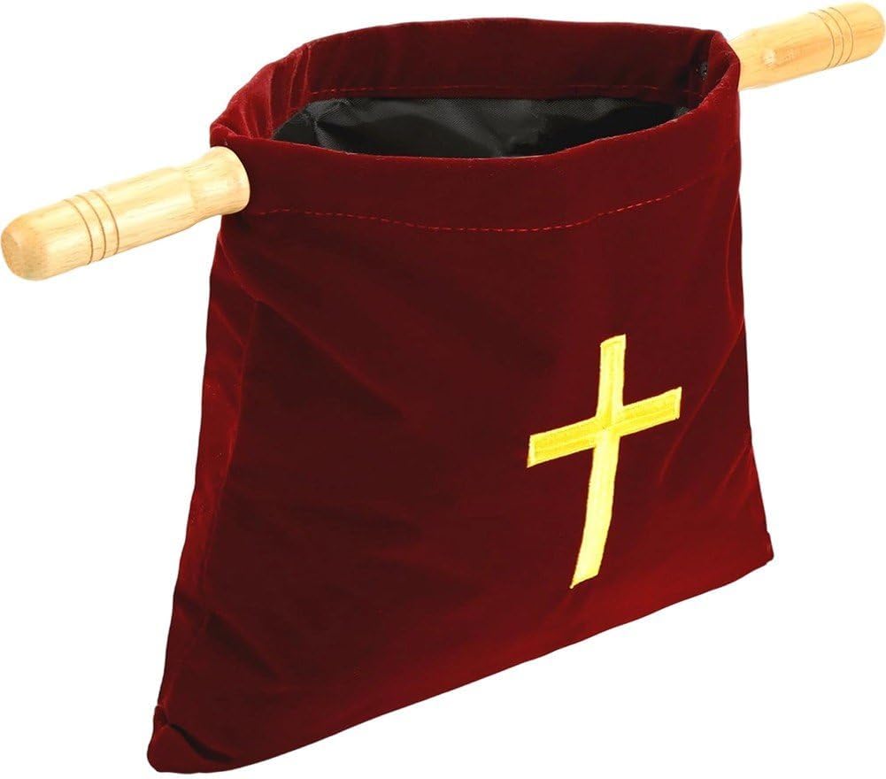 Church Tithe Offering Bag with Wooden Handles, Church Collection Bag Offering Baskets Religious Offering Pouch for Churches Communion Supplies