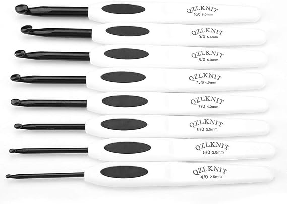 Akozon 8 Pcs Knitting Needles Crochet Hooks Set Aluminum Soft White Plastic with Stitching Hand Knitting Crochet Yarn Needles DIY Tools Craft Kit