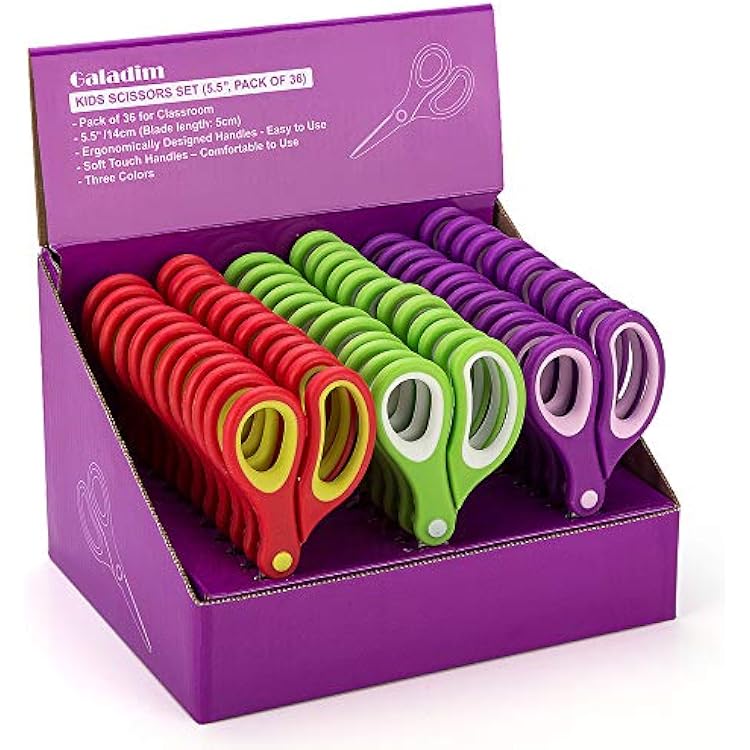 Kids Scissors 36 Count Teacher Pack, Rounded-tip, 5.5 Inch - 5.5 Soft Touch Blunt School Student Scissors Shears GD-016-R-N Pack of 36