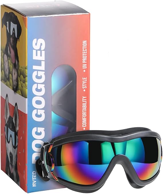Dog Sunglasses, UV/Wind/Dust/Fog Protection, PC Lens, Nylon Strap, Black, Large