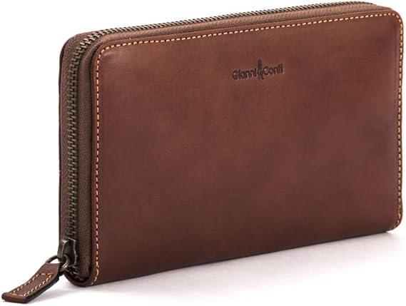 Gianni Conti Women's Italian Leather Zip Around Purse – Large Wallet with Card Slots, Coin Zip & Multiple Compartments – Tan