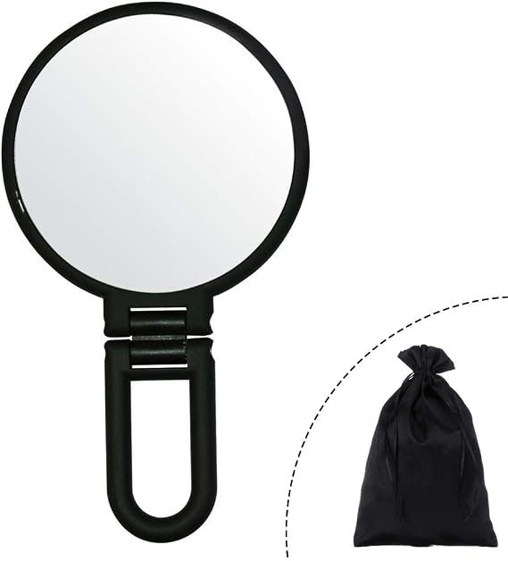Aestivate Makeup Hand Mirror, Travel Handheld Mirror Double-Sided 360 Adjustable Cosmetic Hand Mirror Round Black
