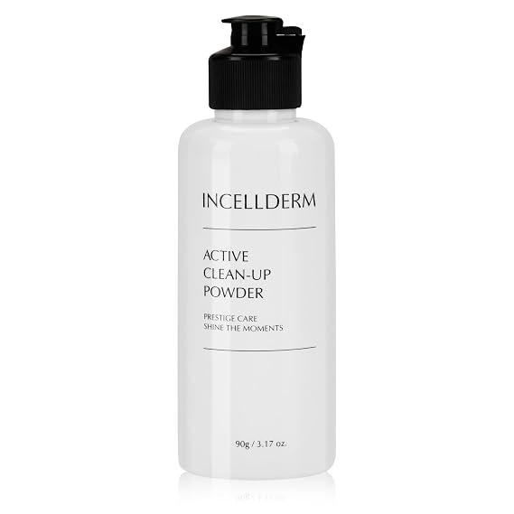 INCELLDERM Active Clean-Up Powder 90g (3.17oz) | Water-Activated Facial Cleanser with Papain Enzymes | Gentle Exfoliation and Skin Barrier Support | Plant-Based Formula