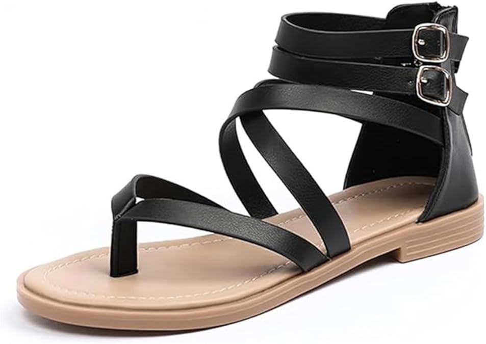 BININBOX Sandals Women's Summer Strappy Sandals Flat Roman Sandals