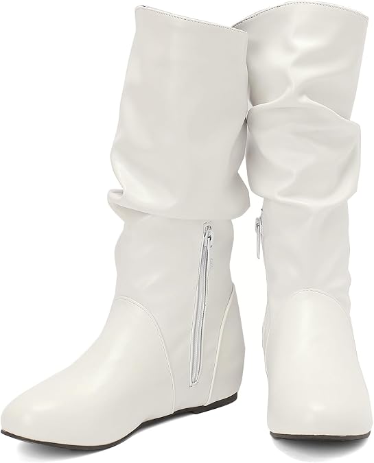 US 5-13.5 Women Slouch Mid Calf Flat Boots Wedge Low Heel Renaissance Comfort Casual Boots Pull On