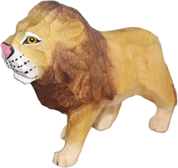 Lion Wood Figurine - Lion Gift Handmade Art Carving Decoration Animals Table Desk Decor (Lion)