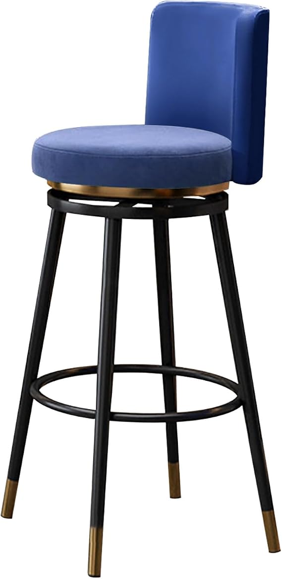 Swivel Bar Stools with Backs Set of 1/2/3/4, Velvet Upholstered Counter Stool with Metal Legs for Kitchen Island, Home Comfy Upholstered Bar Chair(1 PCS Blue,29.5in Black)