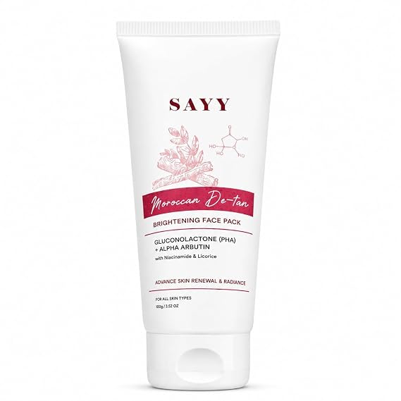 SAYY Moroccan Clay Face Mask with PHA, Alpha Arbutin, Niacinamide & Licorice Facial Treatment Mask for Refreshed & Radiant-Looking Skin, 3.52 oz