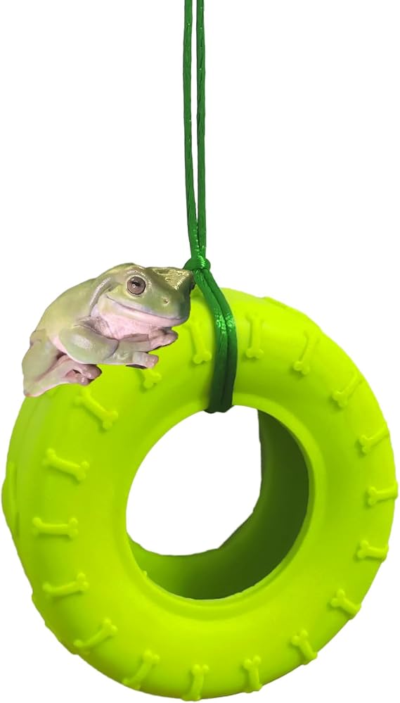 JSLZF Tree Frog Habitat with Terrarium Decor, Frog Climbing Swing and Suction Cup Hook, Green Rubber Climbing Toy