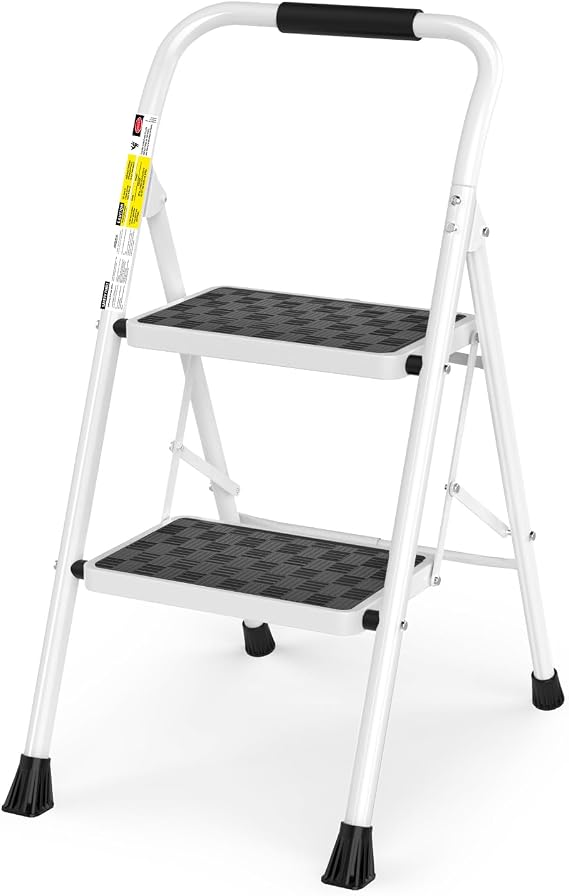 HBTower Step Ladder, Folding Step Stool with Wide Anti-Slip Pedal | Sturdy Steel Ladder, Convenient Handrail, Lightweight, Portable Steel Step Stool