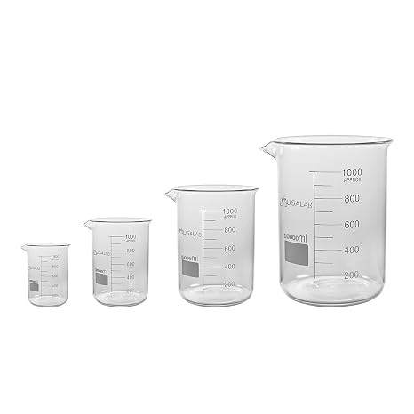 USA Lab Low Form Beakers with Extra Large Marking, 3.3 Borosilicate Glass Beaker for Chemistry Lab Test, Scientific Chemical Mixing, Multipurpose Liquid Measuring Beaker for Cocktail, Cooking, 25ML