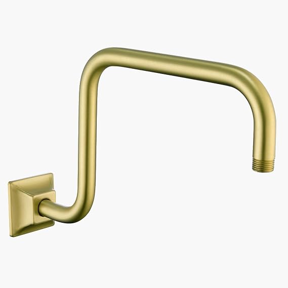 13" Gooseneck (S-Shape) Shower Arm Gold Shower Head Extension with Unique Flange, Standard 1/2" Connection