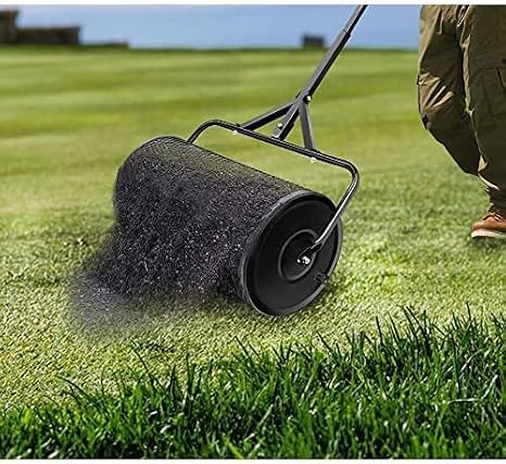 24 Inch Compost Spreader, Peat Moss Spreader with Upgrade T Shaped Handle for Planting Seeding Durable Lightweight Metal Mesh Spreader for Lawn and Garden Care Manure Spreaders Roller