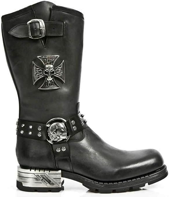 New Rock Men's Boots MR030-S1 Black Western 100% Leather Gothic Platform Shoes