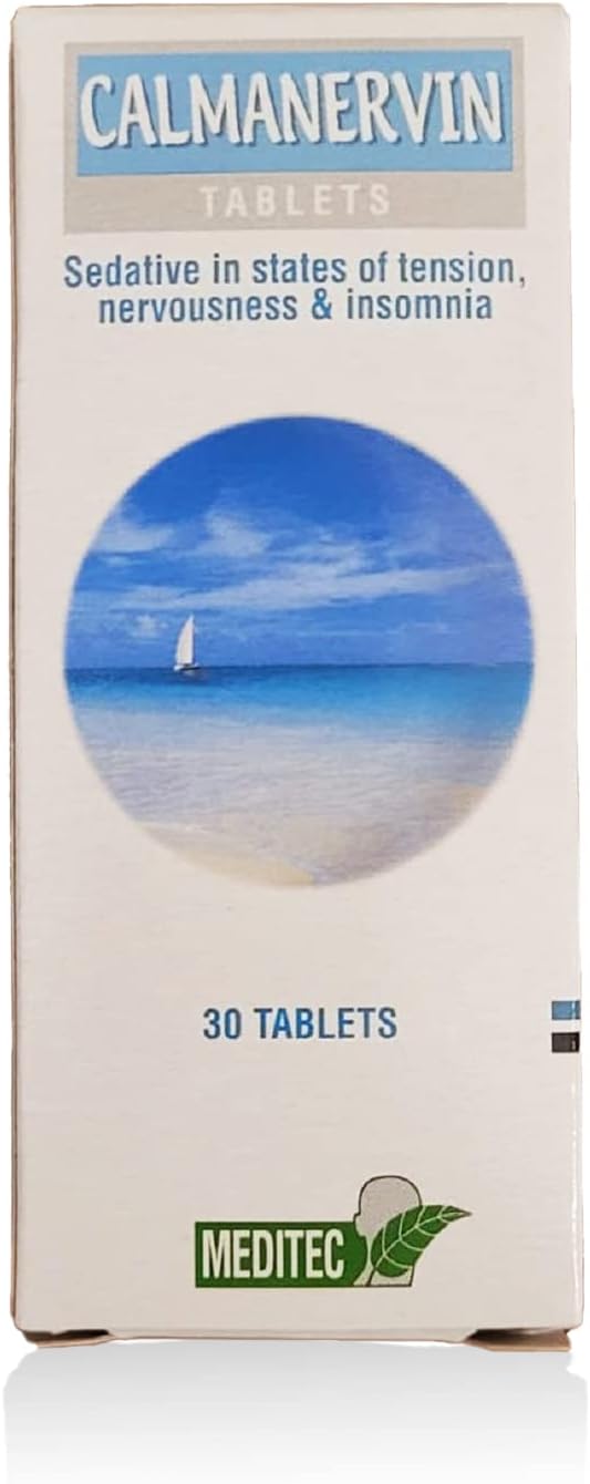 Calmanervin Tablets, Sedative in States of Tension Nervousness and Insomnia, Made with Vitamin b1, Vitamin b6, Passiflora and Valerian - 30 Tablets
