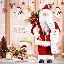 Uten 12" Santa Claus Decorations, Christmas Standing Figurine Ornaments with Blessing Letter and Gifts Bag for New Year Christmas Decoration Navidad Natal Gifts