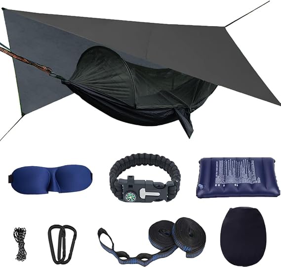 Camping Hammock with Mosquito Net and Rain Fly - Travel Hammock Bug Net - Hammock Tent for Outdoor Hiking Backpacking Travel Camping Accessories and Camping Gear...