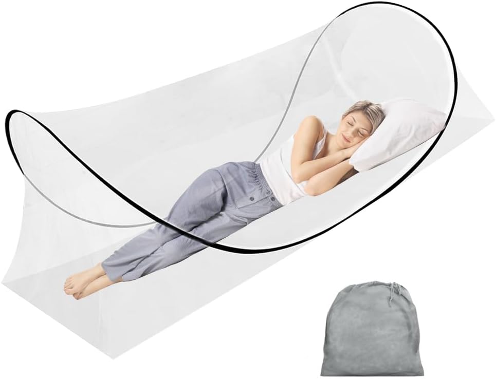 Foldable Mosquito Net, Ultra Light Pop-up MosquitoNet, Family MosquitoNet Bed with Zip, Pop-up Mosquito Net for Travel, Camping, Home Dorm, Easy And Fast Installation, White