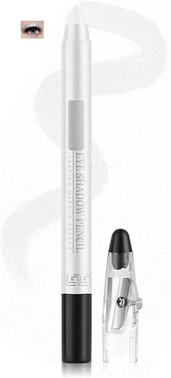 Waterproof Eyeshadow Stick with Built-in Sharpener– Shimmer Eye Shadow Pencil for Long-Lasting Non-Smudge Glitter Makeup, Pearlescent Eyeliner Pen with Creamy Crayon Design (01#PEARL WHITE)