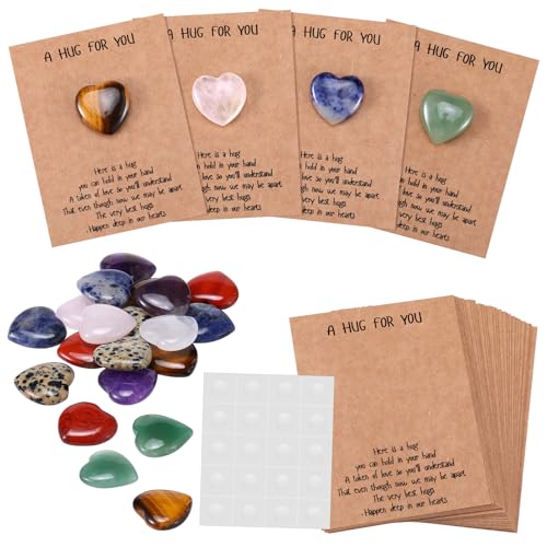 40 Sets Pocket Hug Token Hug Small Gift Bulk Cards with Heart Shape Natural Stones Keepsake Exchange Relationship Cards for Colleagues Family Distance Social CelebrationClassic