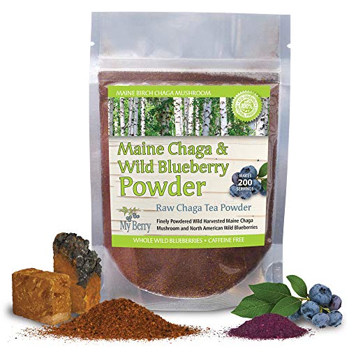 Maine Chaga & Wild Blueberry Tea Powder by My Berry - Herbal Superfood Blend | 100% Wild-Harvested USA & Canadian Grown Chaga | 1.5oz | Caffeine-Free, Antioxidant-Rich | 200 Servings | 100% Natural, No Additives