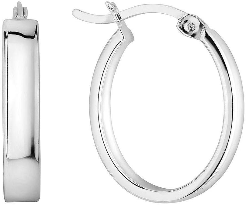 Sterling Silver Oval Polished Hoop Earrings