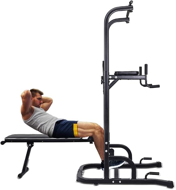 ONETWOFIT Multi-Function Power Tower with Sit Up Bench,Adjustable Height Pull Up Tower Heavy Duty Dip Station Fitness Equipment for Home Gym Supports to 330 Lbs OT127