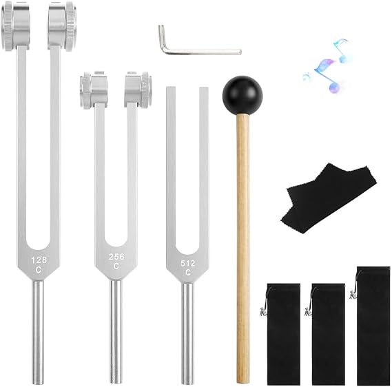 Tuning Forks for Healing, 128Hz, 256Hz, 512Hz Body Weighted Tuning Fork Medical for Chakra Healing Sound Therapy, Aluminum Alloy Tuning Fork Set Frequency Healing Devices Meditation Tools